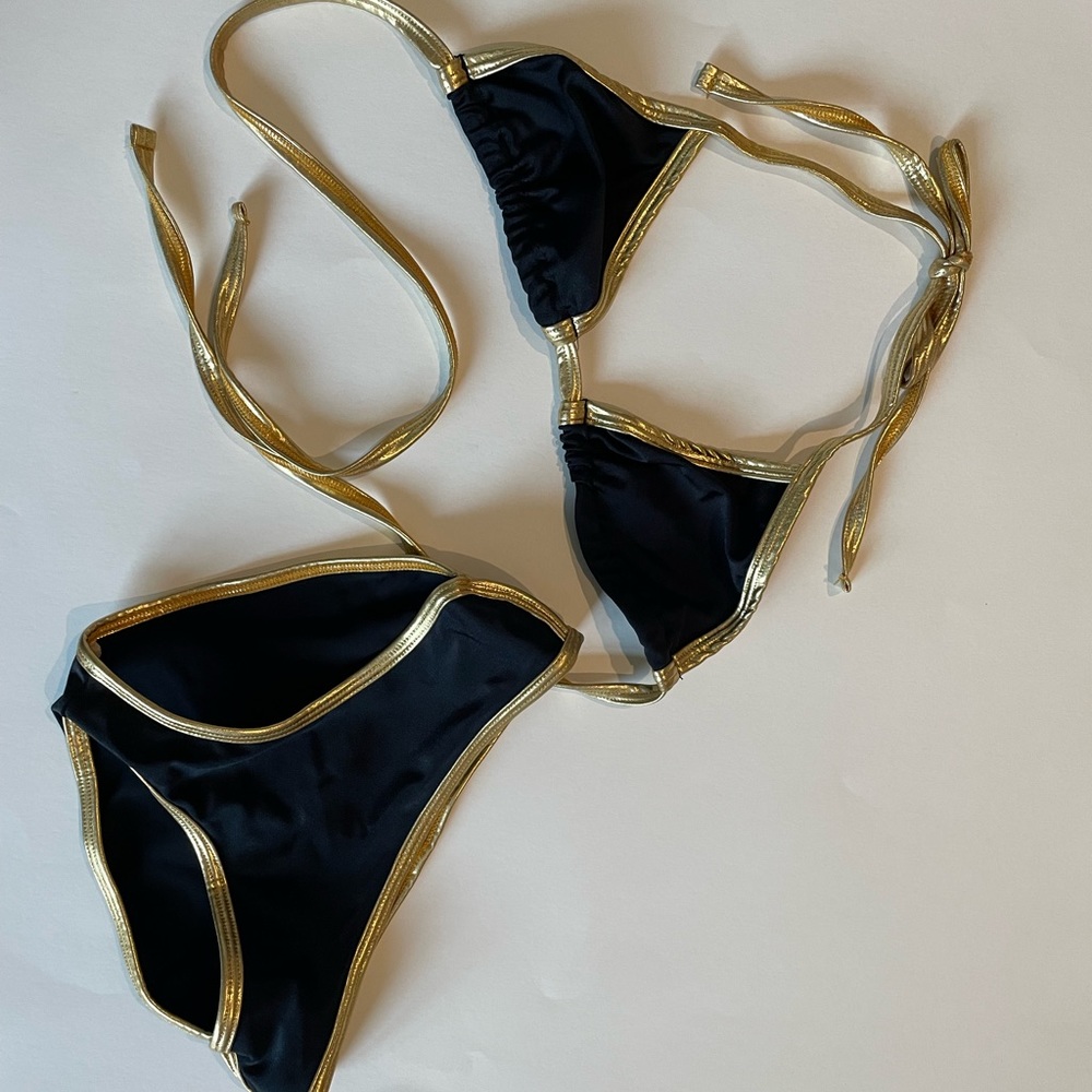 American Apparel Gold/Black Bikini Set SMALL/MEDIUM